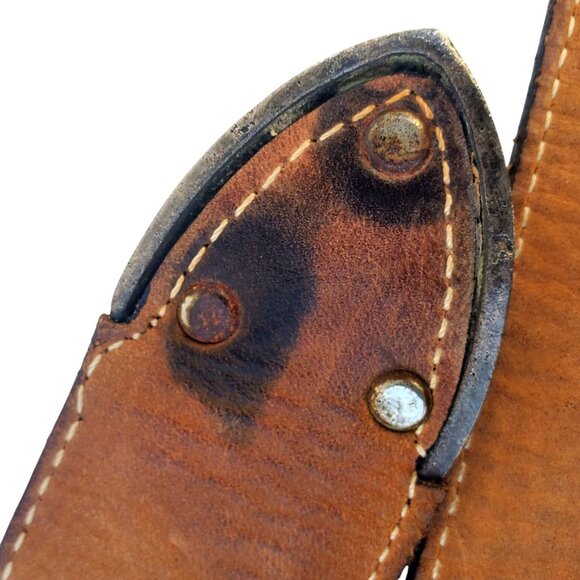 Vintage Western Belt S M Streets Ahead Leather Brass Buckle USA Unisex Chunky - Picture 8 of 14